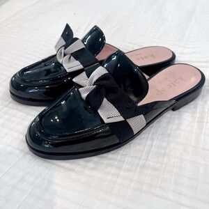 Kate Spade Black Patent Leather Mules with Bow